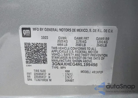 2024 Chevrolet Equinox Fwd Ls из США, поврежденный, VIN 3GNAXHEG4RL199498